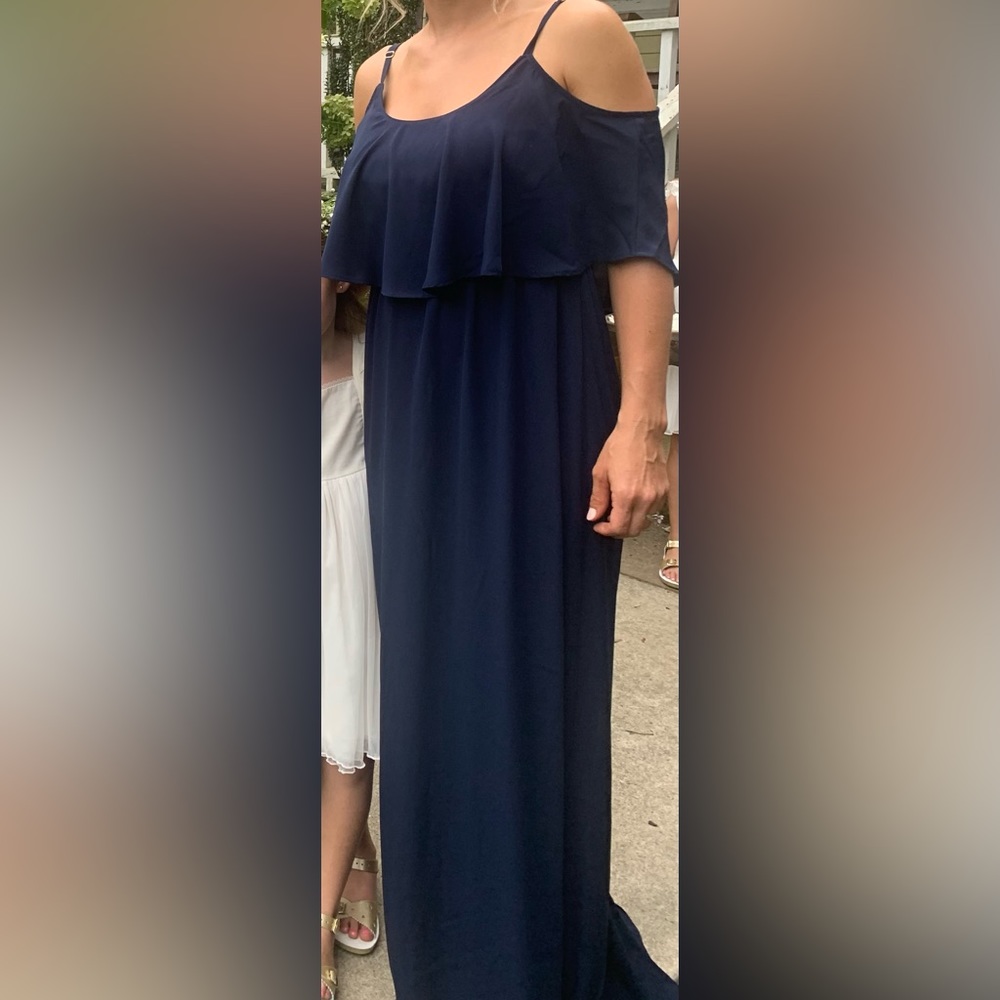 Show me your mumu dress size small. Fit to 5’3” 120lbs. Navy.